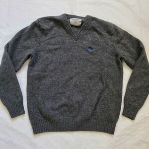 Lambs Wool Sweater Womens V Neck Knit Lion Casual GRAY LARGE Vintage Y2K